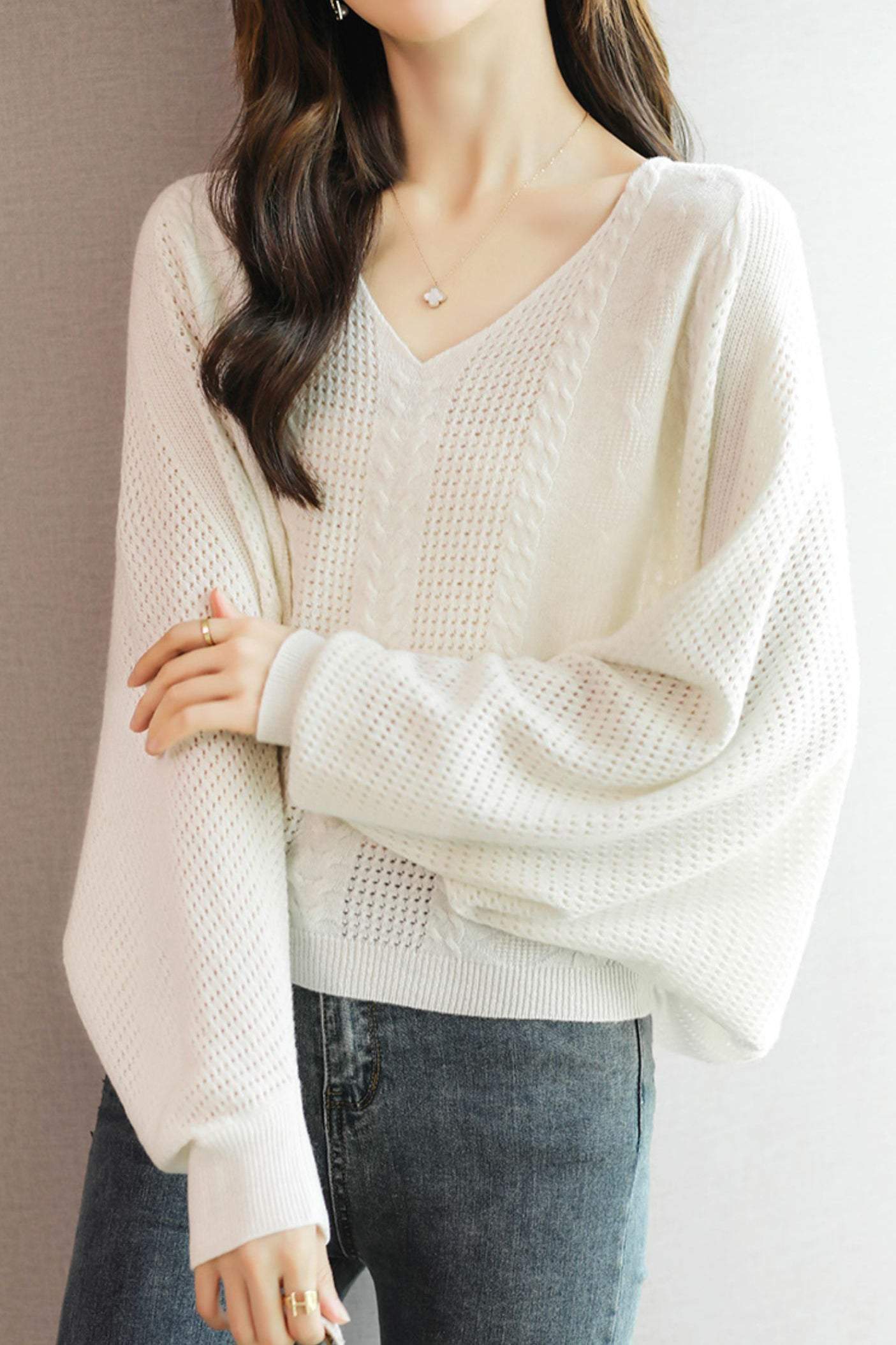 Low Neck Loose Knit Sweater - liwisi