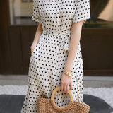 Round Neck Dot Pattern Semi-Flare Dress with Lining - 2 Colors Available - liwisi