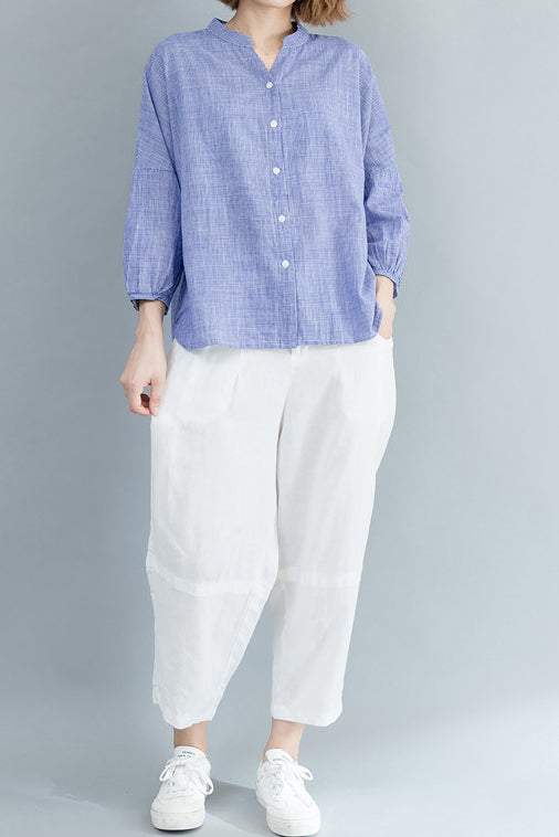 Skipper Collar Check Pattern Three-Quarter Sleeve Shirt - 2 Colors Available - liwisi