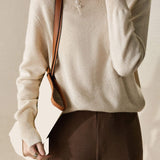 ハイネック袖スリットパール装飾ニット 4色入 - liwisi