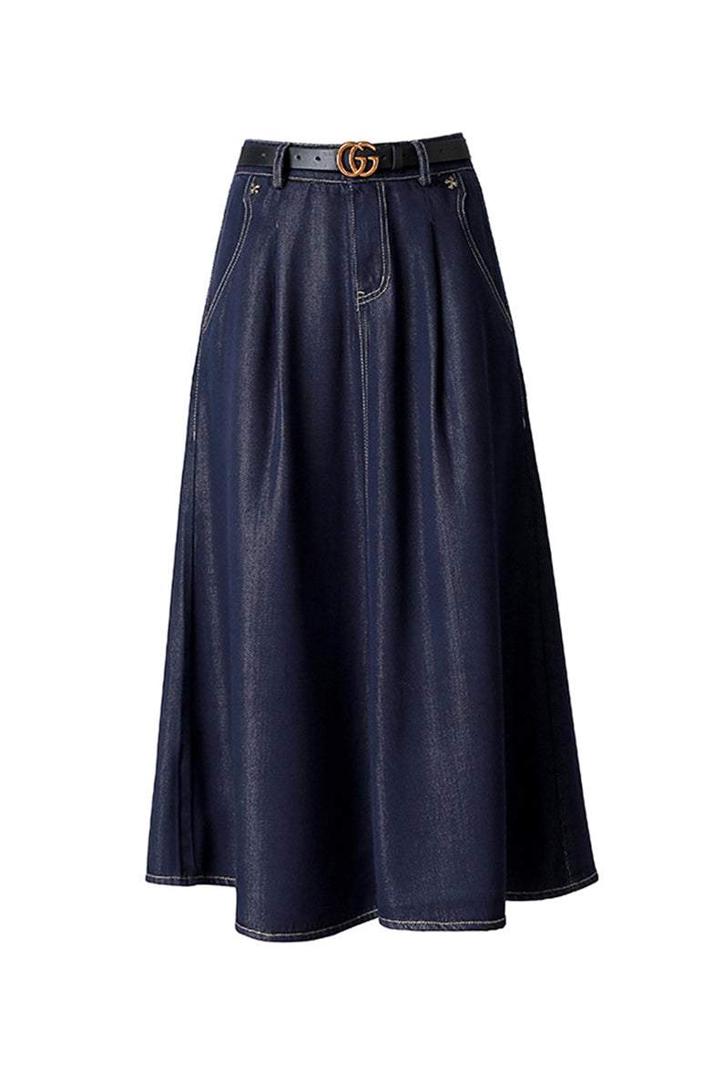 Side Pocket Long Flare Denim Skirt - 2 Colors Available - liwisi