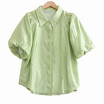 Raglan Balloon Sleeve Placket Shirt with Lining - 3 Colors Available - liwisi