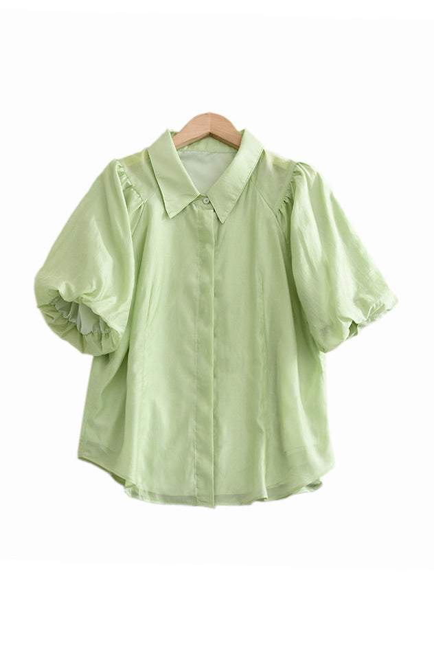 Raglan Balloon Sleeve Placket Shirt with Lining - 3 Colors Available - liwisi