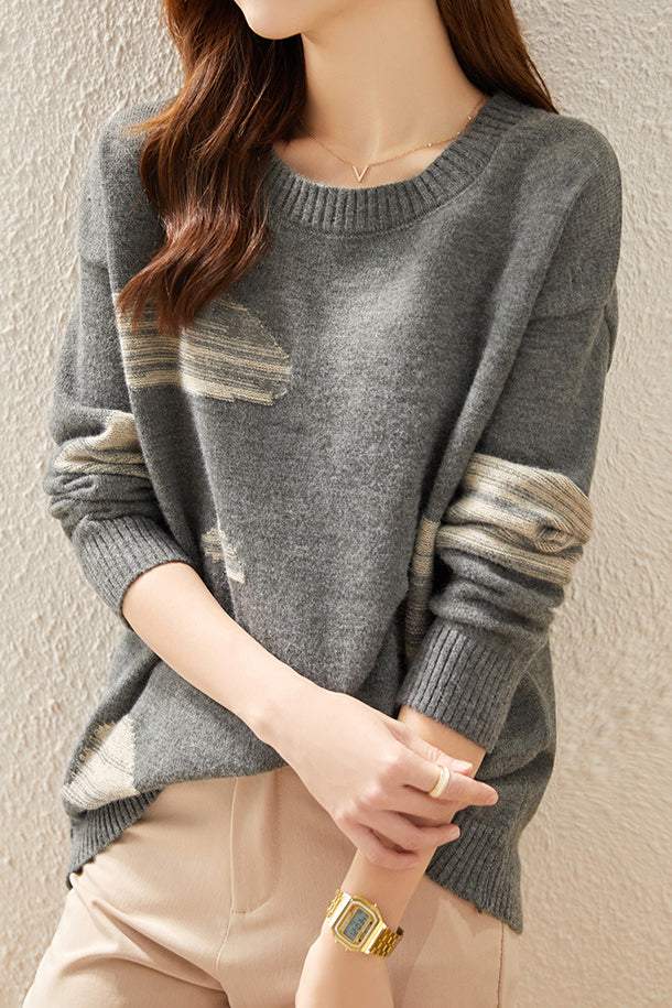 Round-neck spliced knitted sweaters - liwisi