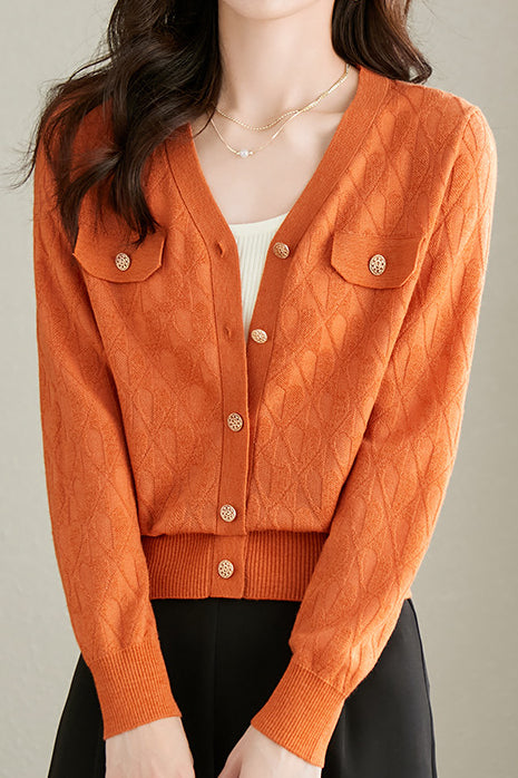 V-neck knitted cardigan - liwisi