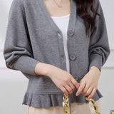 V-Neck Ruffle Hem Knit Cardigan - 4 Colors Available - liwisi