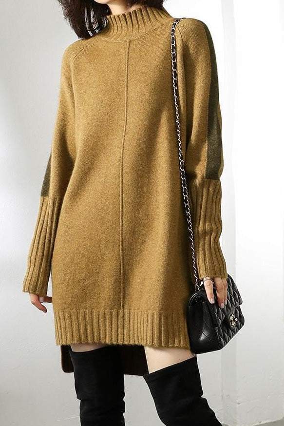 Half turtleneck color-blocked dress - liwisi