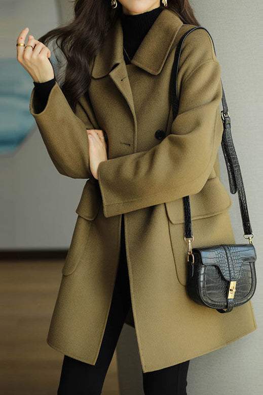 Lapel Melton Coat with Side Pockets - 5 Colors Available, Lined - liwisi