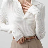Skipper Collar Sheer Sleeve Knit Top - 5 Colors Available - liwisi