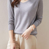 Solid-color V-neck knitted top - liwisi