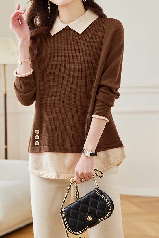Loose spliced fake two-piece knitted sweaters - liwisi
