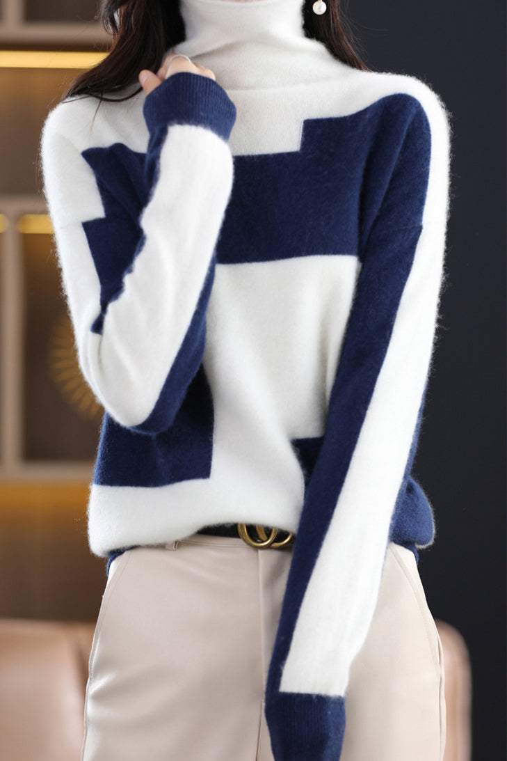 High Neck Color Block Knit Top in 4 Colors - liwisi