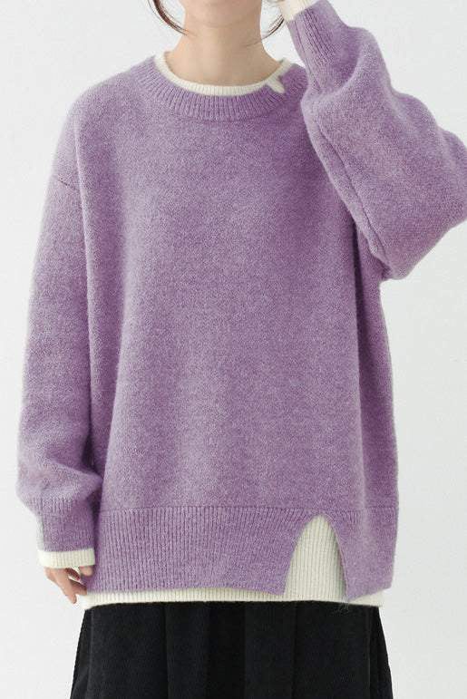 Slit fake two - piece pullover sweater - liwisi