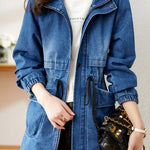 Stand Collar Zip-Up Denim Jacket - liwisi