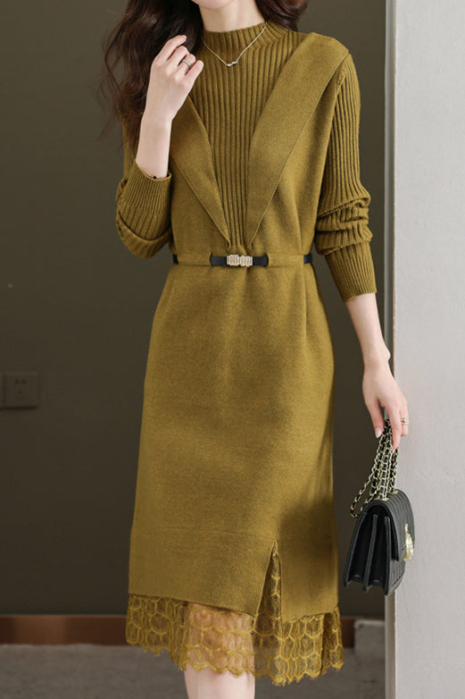 Lace-edged spliced knitted skirt - liwisi