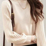 Collared Turtle Neck Long Sleeve Knitted Wide Silhouette Sweater - 4 Colors Available - liwisi