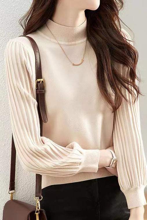 Collared Turtle Neck Long Sleeve Knitted Wide Silhouette Sweater - 4 Colors Available - liwisi