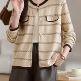 Elegant Round Neck Long Sleeve Striped Cardigan - 4 Colors Available - liwisi