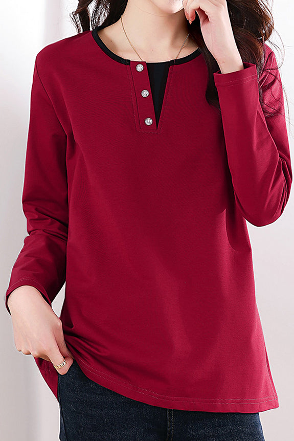 Solid-color long-sleeved T-shirt - liwisi