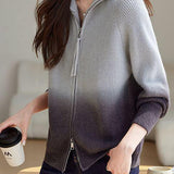 Fashion Gradient Color Double Zipper Cardigan - liwisi