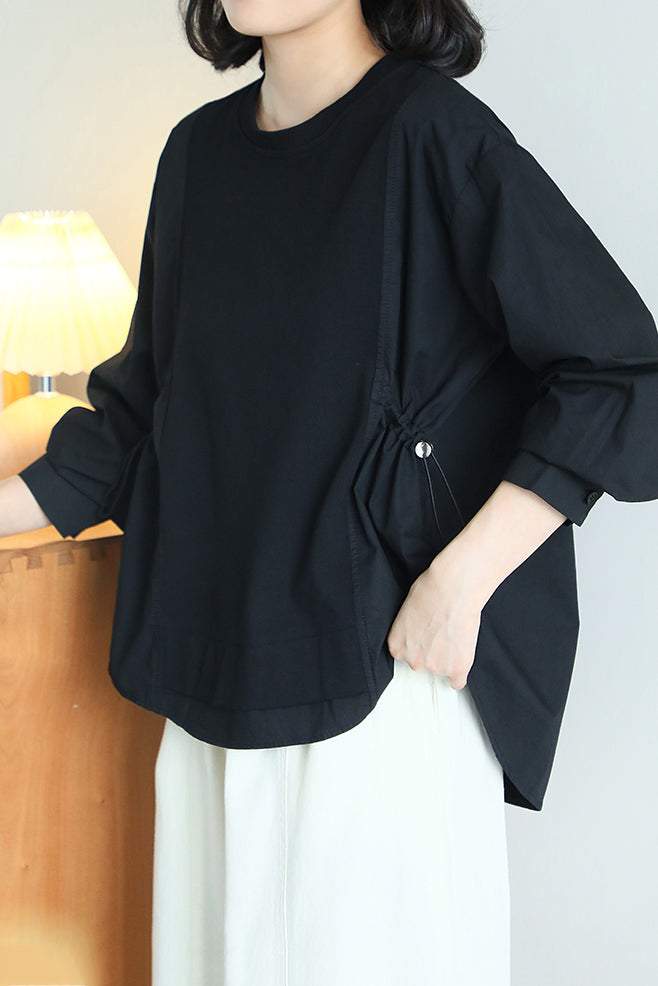 Round Neck Side Drawstring Sweatshirt - 3 Colors Available - liwisi