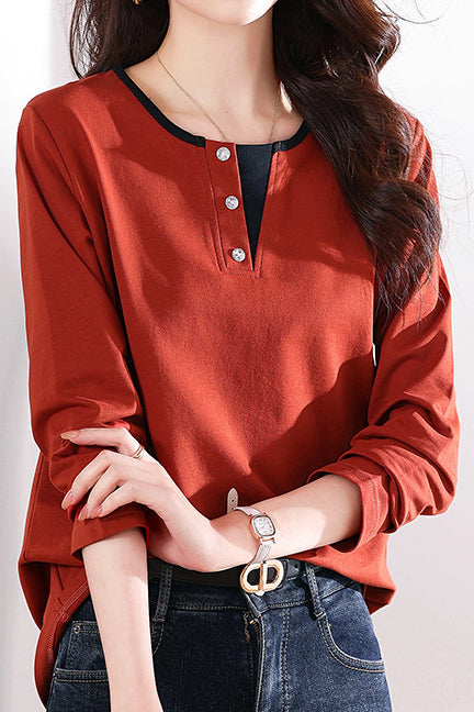Solid-color long-sleeved T-shirt - liwisi