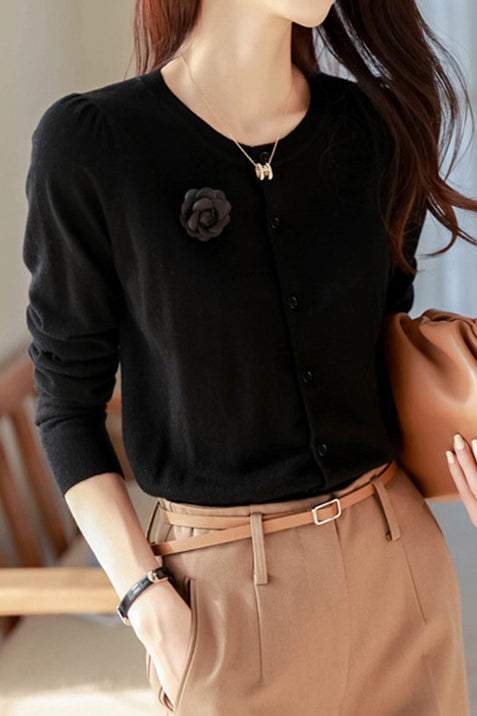 Elegant Camellia Knit Cardigan - liwisi