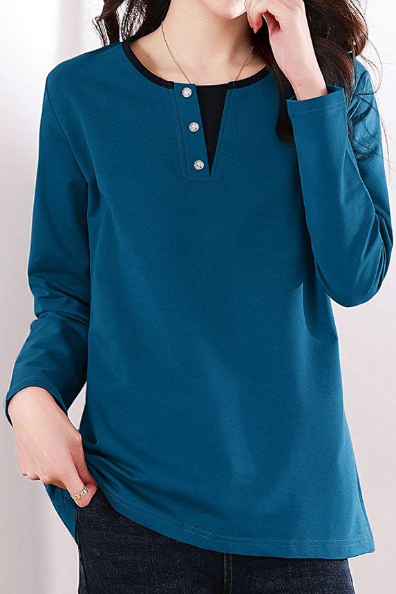 Solid-color long-sleeved T-shirt - liwisi