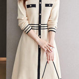 Color-Blocked Mid-Length Knit Dress - liwisi