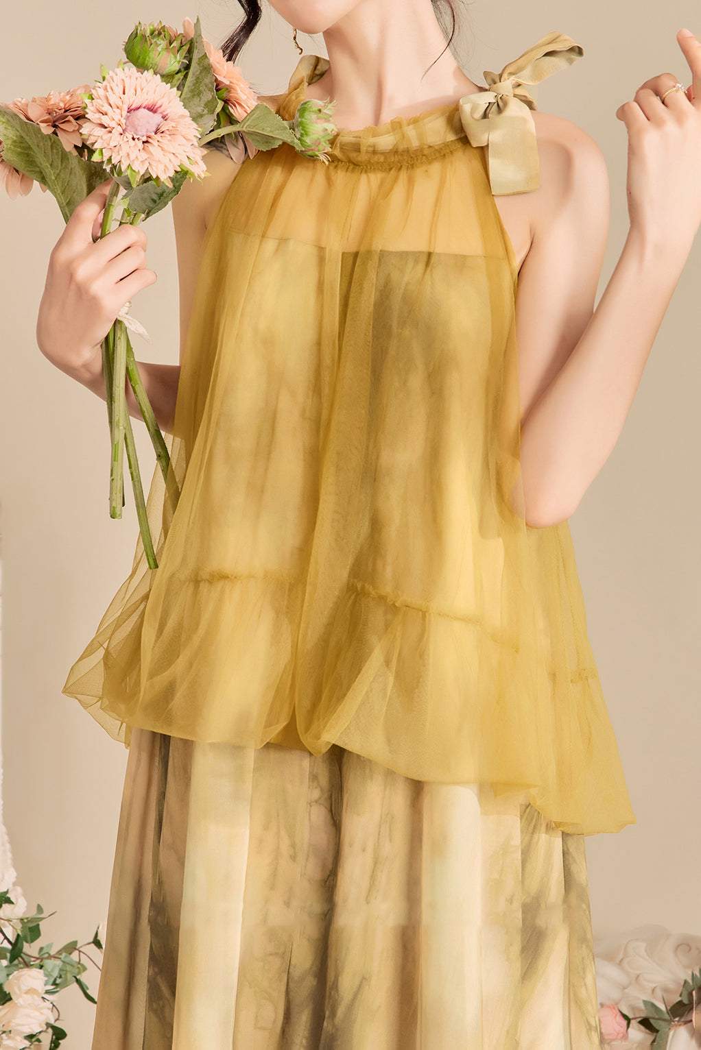 Halter Neck Tulle Contrast Ombre Long Dress with Lining - 3 Colors Available - liwisi