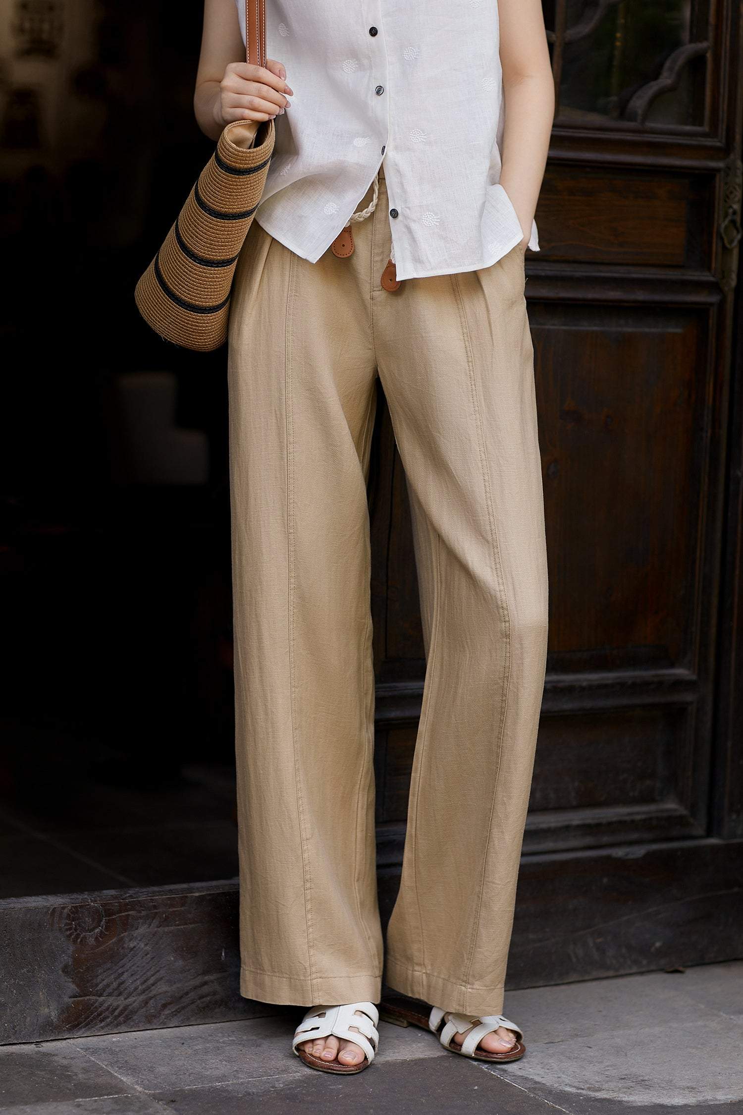Woven Belt Casual Maxi Pants - 3 Colors Available - liwisi