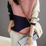 Round Neck Drop Shoulder Bi-Color Sweatshirt - liwisi