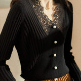 Elegant Lace Panel Knit Top - liwisi