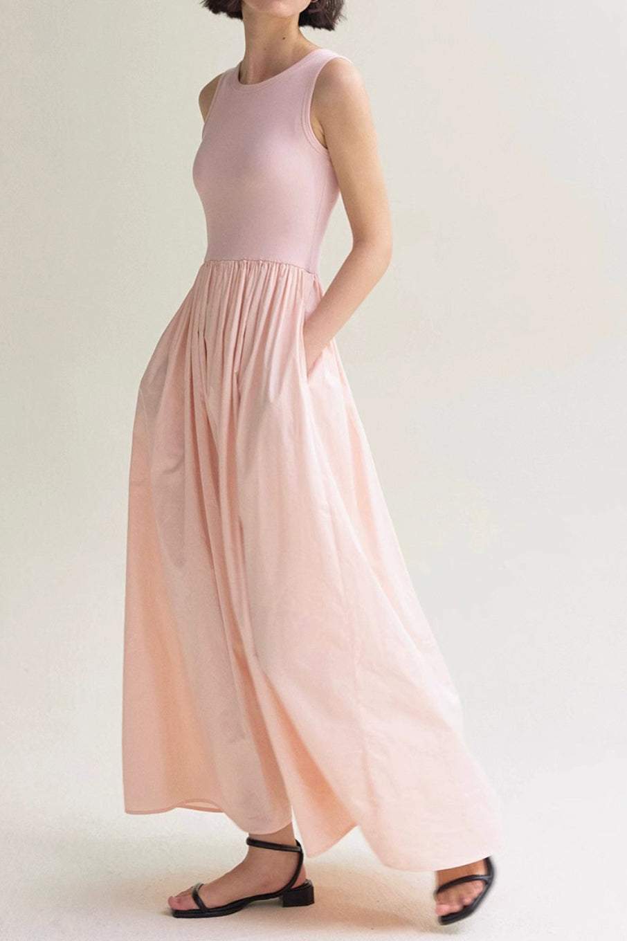 Round Neck Docking Maxi Tank Dress with Lining - 3 Colors Available - liwisi