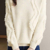 Bottle Neck Fringe Decor Long Sleeve Sweater - 4 Colors Available - liwisi