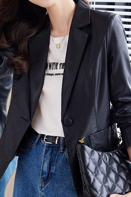Montgomery Collar Leather Tailored Jacket - 2 Colors Available - liwisi