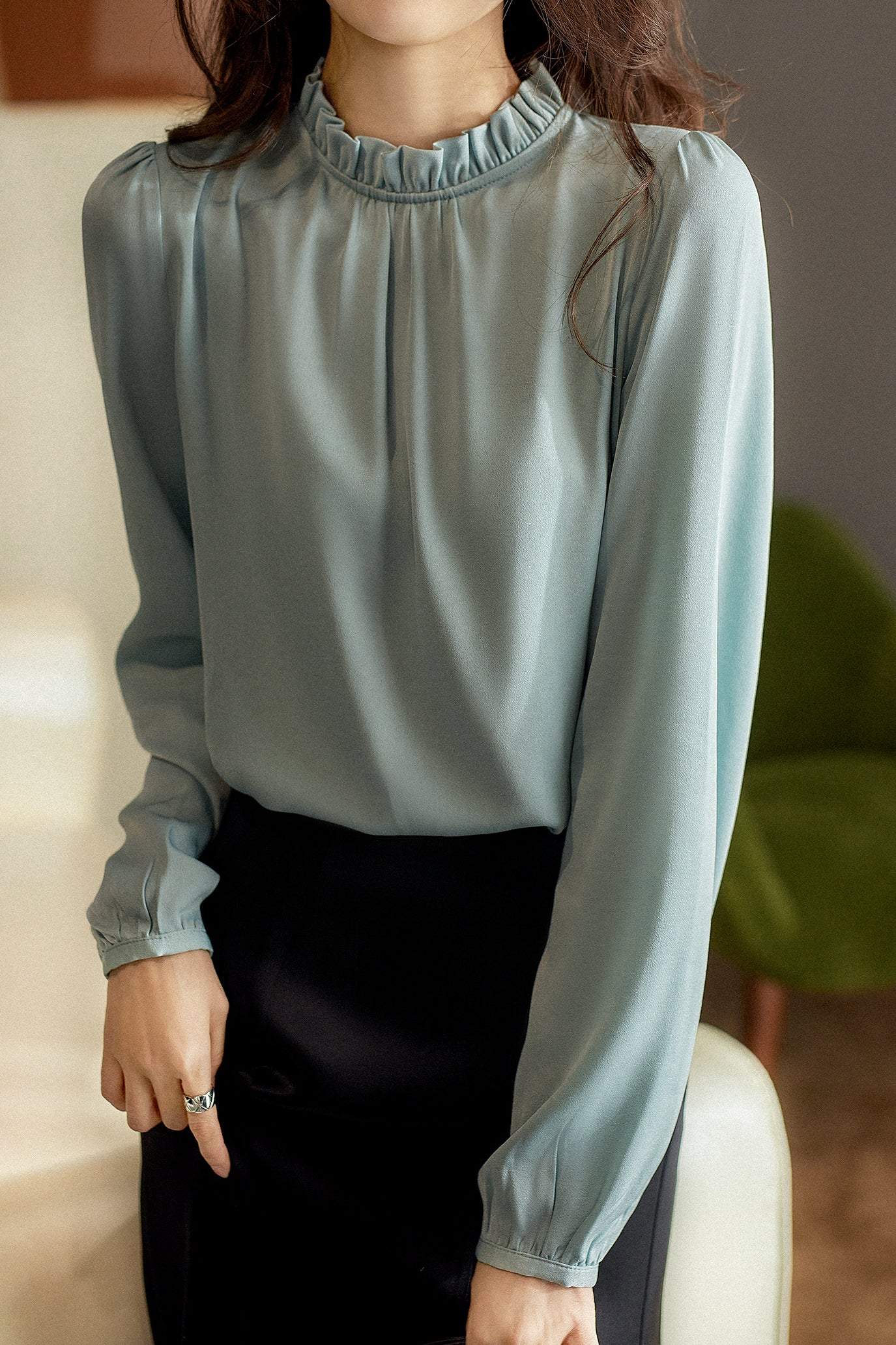 Elegant Ruffle Trim Chiffon Shirt - liwisi