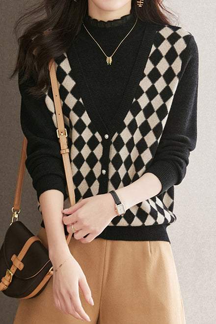Half turtleneck fake two-piece top - liwisi