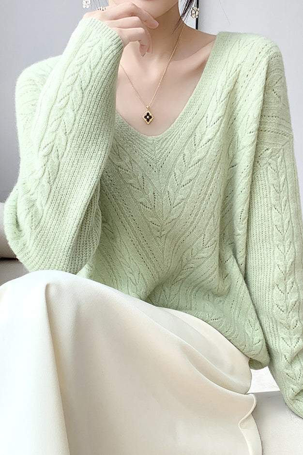 Lightweight Long Sleeve Hollow-Out Pullover Knit Top - liwisi
