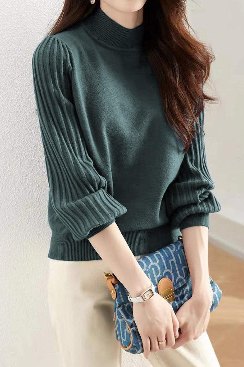Collared Turtle Neck Long Sleeve Knitted Wide Silhouette Sweater - 4 Colors Available - liwisi