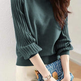 Collared Turtle Neck Long Sleeve Knitted Wide Silhouette Sweater - 4 Colors Available - liwisi