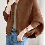 Plain Batwing Sleeve Hooded Knit Cardigan - liwisi