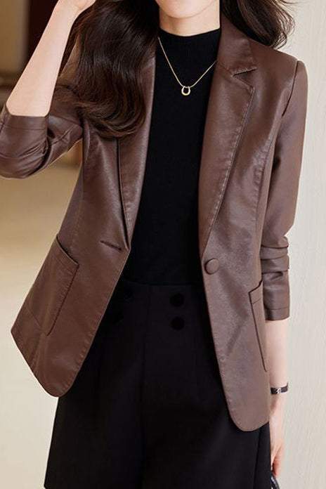 Montgomery Collar Leather Tailored Jacket - 2 Colors Available - liwisi