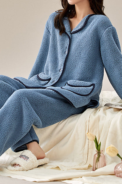 Warm coral fleece loungewear - liwisi