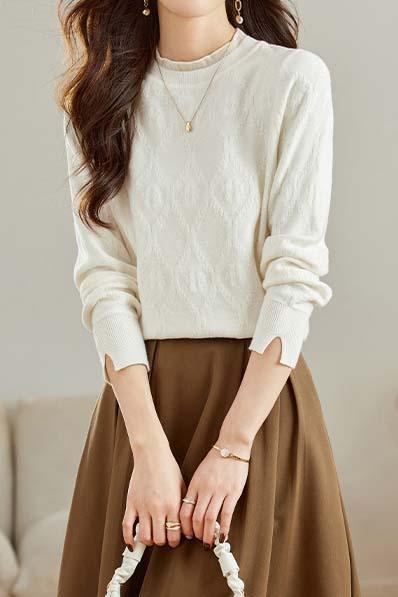 Bottle Neck Ruffled Decor Rib Hem Knit - liwisi