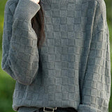 Half turtleneck solid-color sweater with square decorations - liwisi