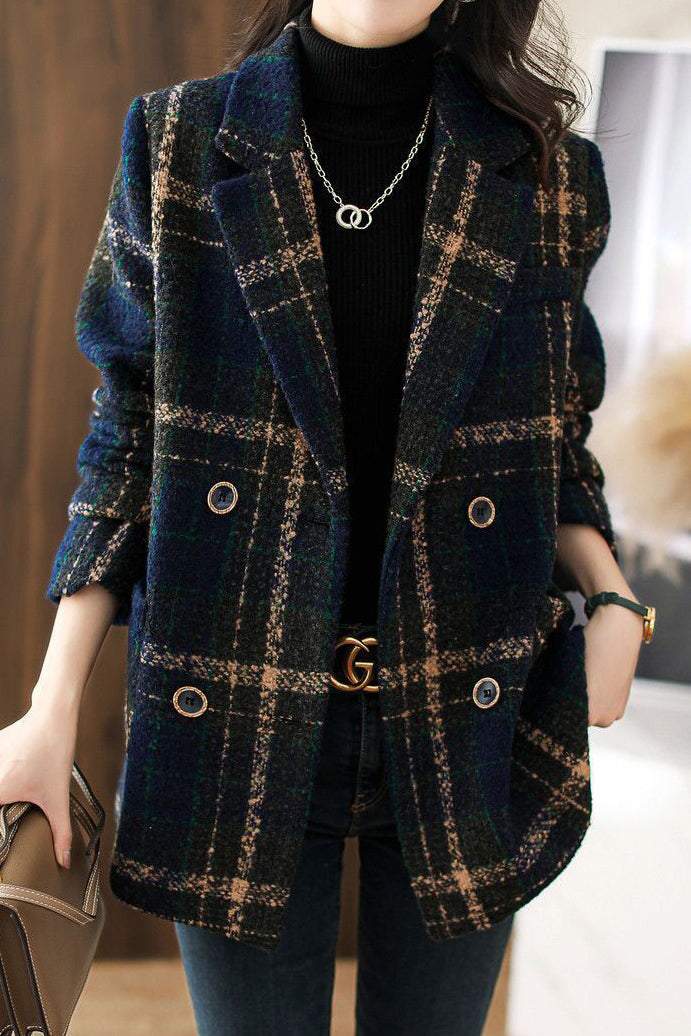 Vintage Plaid Wool Blend Coat - liwisi