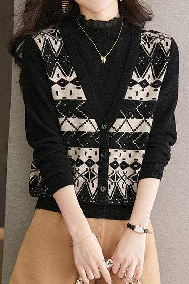 Half turtleneck fake two-piece top - liwisi