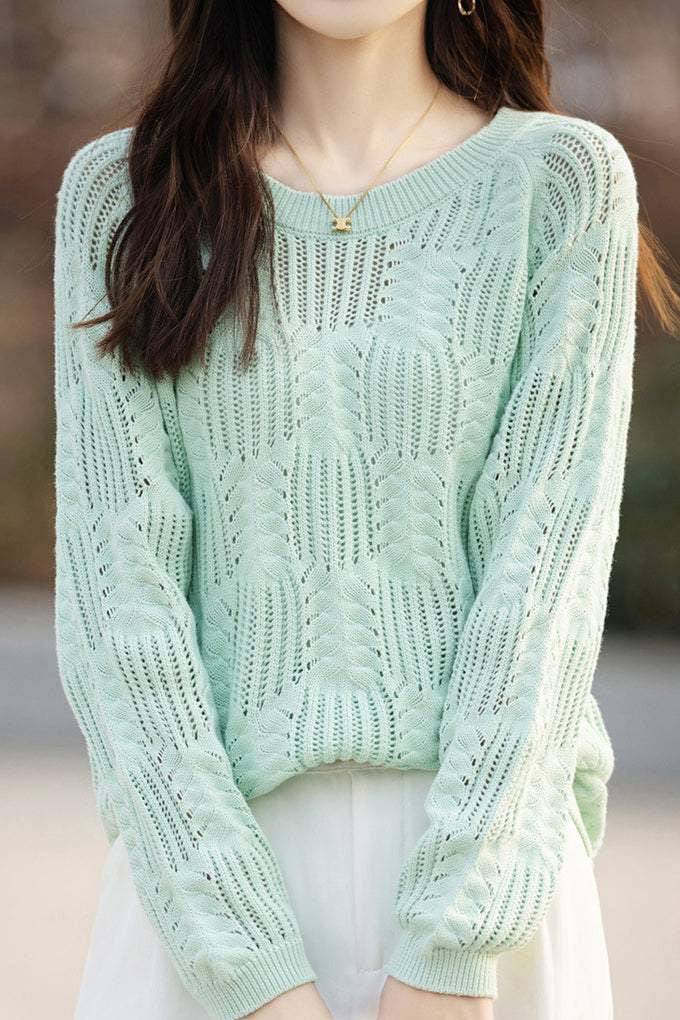 Casual Round Neck Open Knit - 6 Colors Available - liwisi