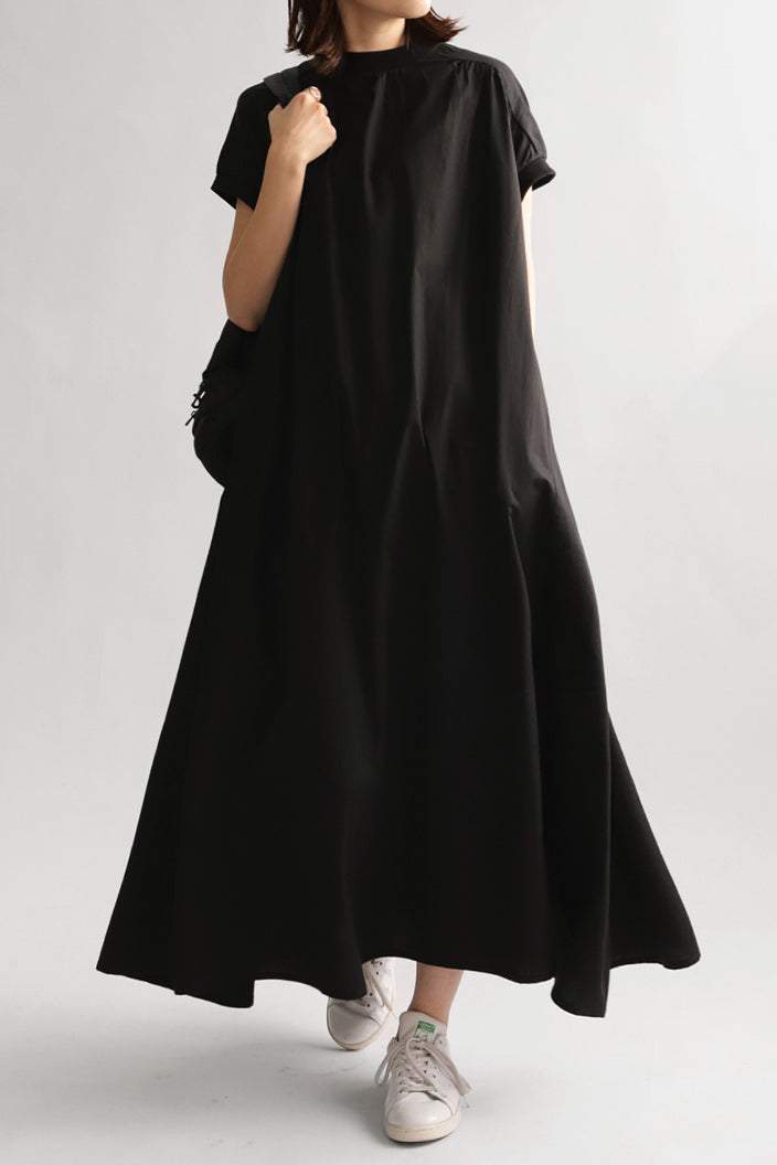 Round Neck Rib Hem Maxi Flare Dress - 3 Colors Available - liwisi